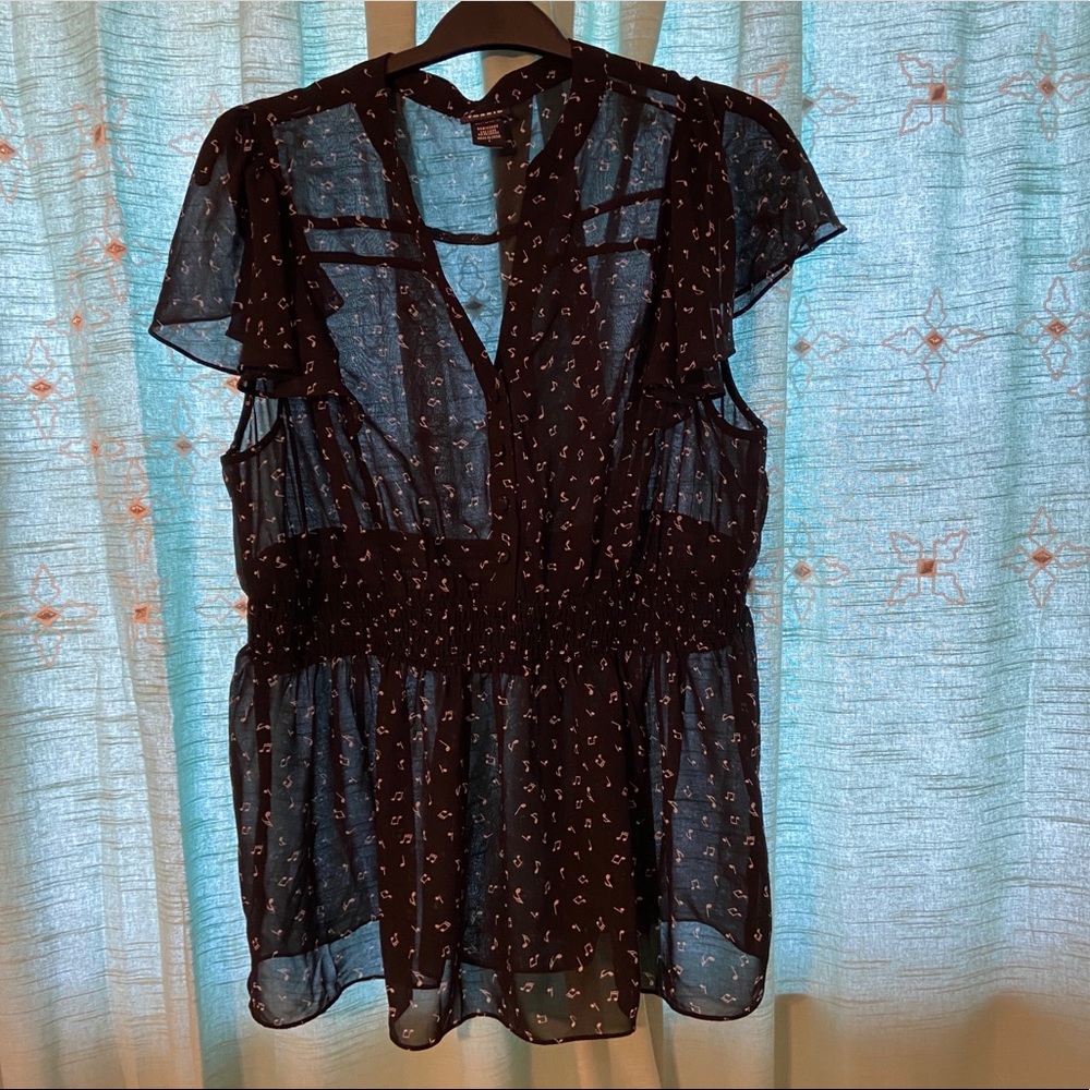 Torrid black blouse with musical notes